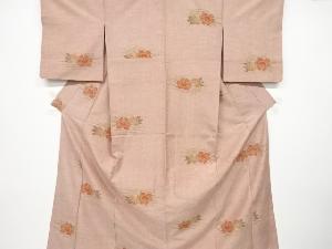 アンティーク　草花模様織り出し手織り真綿紬着物